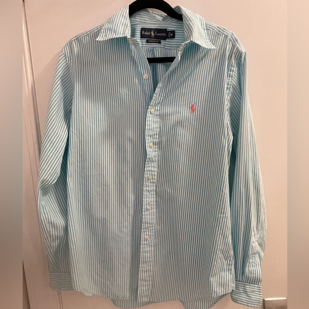 Polo by Ralph Lauren Men's Light Blue Striped Shirt